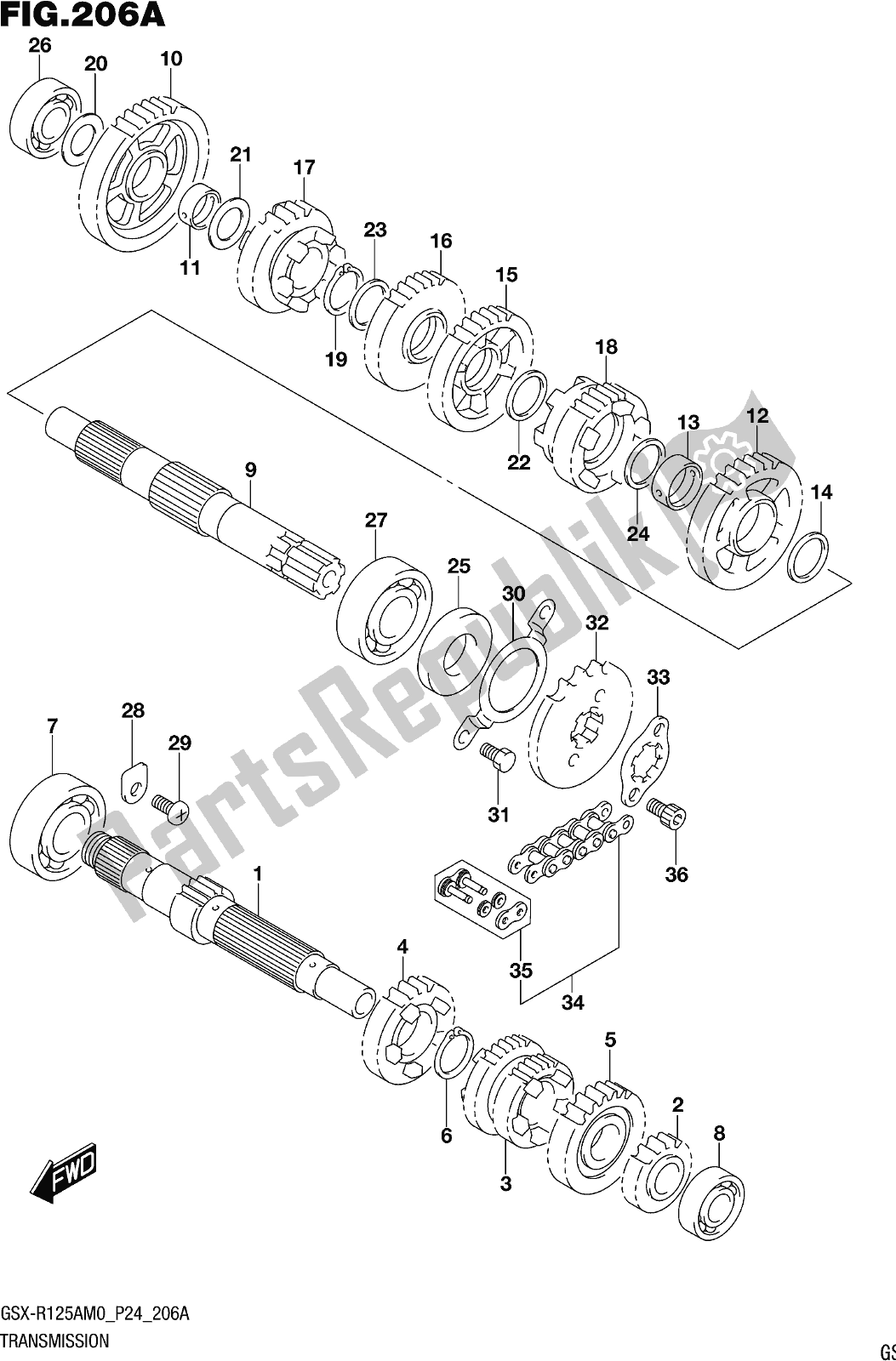 All parts for the Fig. 206a Transmission of the Suzuki Gsx-r 125A 2020