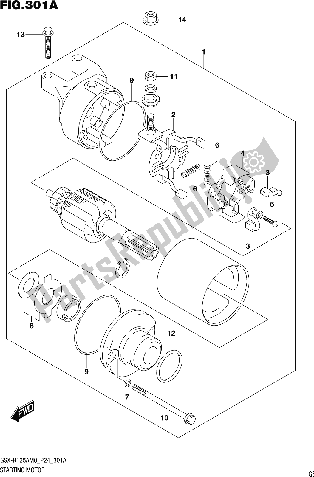All parts for the Fig. 301a Starting Motor of the Suzuki Gsx-r 125A 2020