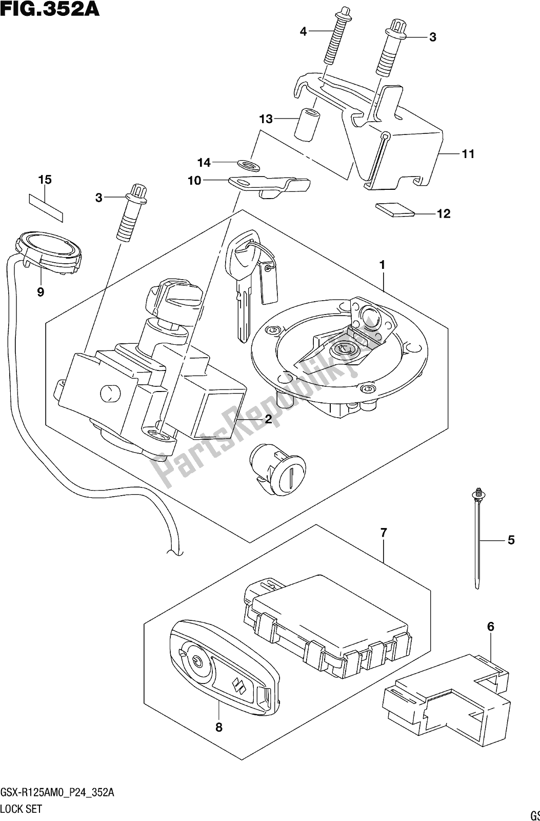 All parts for the Fig. 352a Lock Set of the Suzuki Gsx-r 125A 2020