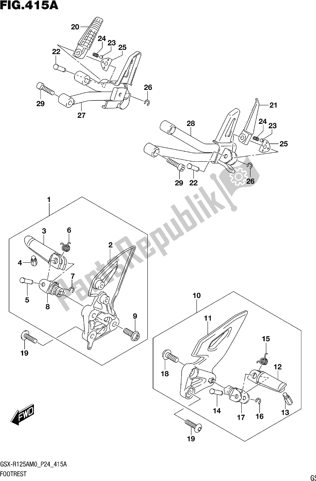 All parts for the Fig. 415a Footrest of the Suzuki Gsx-r 125A 2020