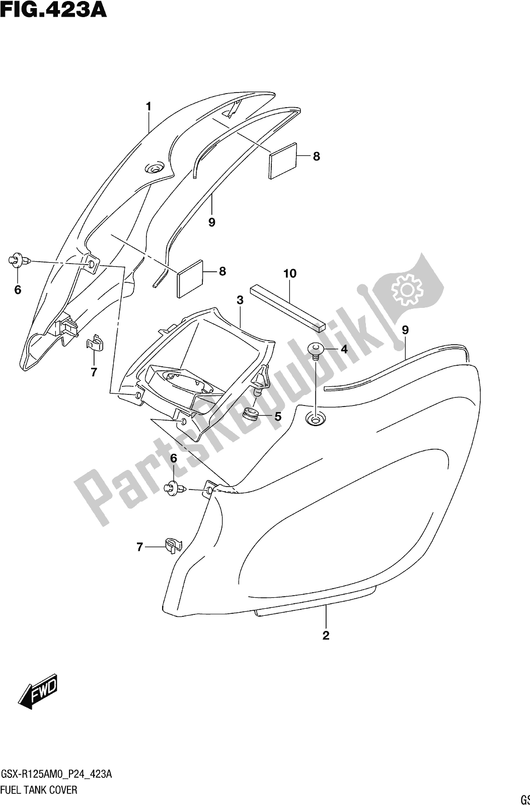 Tutte le parti per il Fig. 423a Fuel Tank Cover del Suzuki Gsx-r 125A 2020