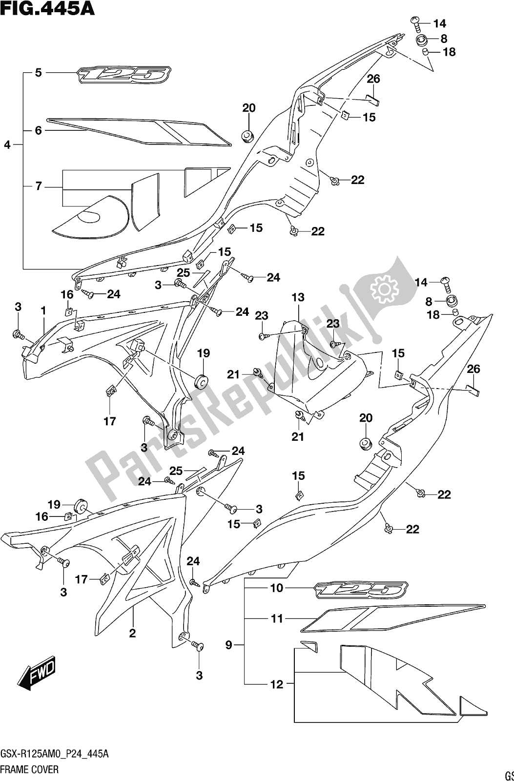 Tutte le parti per il Fig. 445a Frame Cover del Suzuki Gsx-r 125A 2020