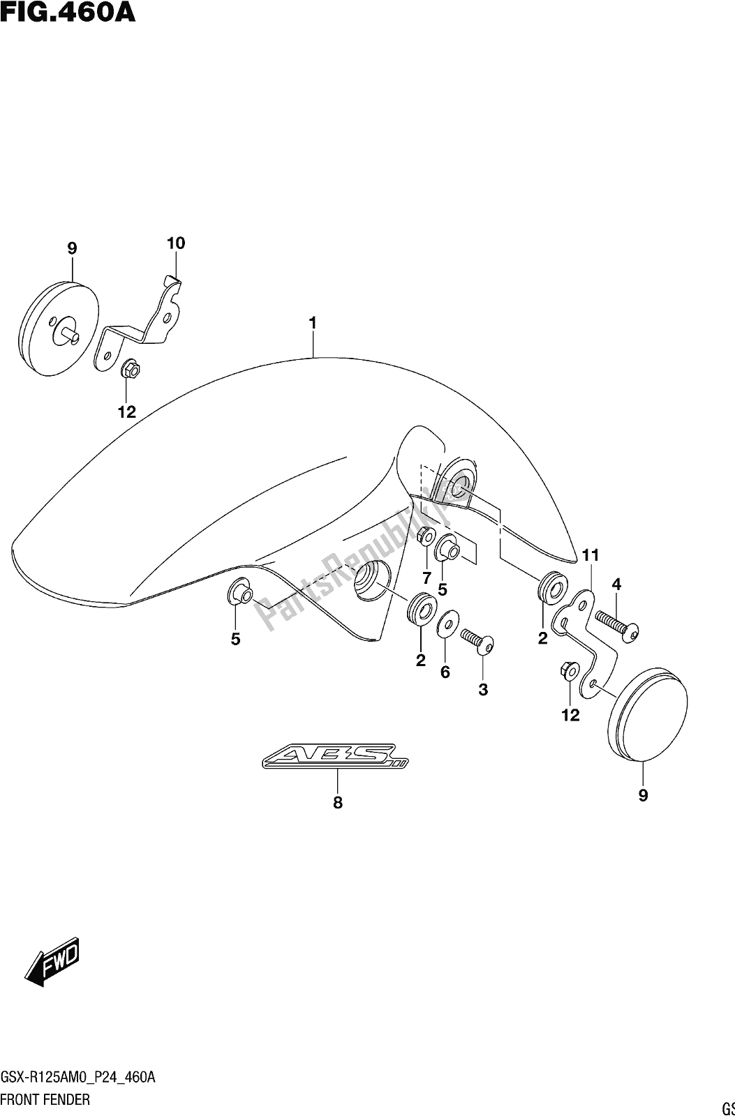 Toutes les pièces pour le Fig. 460a Front Fender du Suzuki Gsx-r 125A 2020