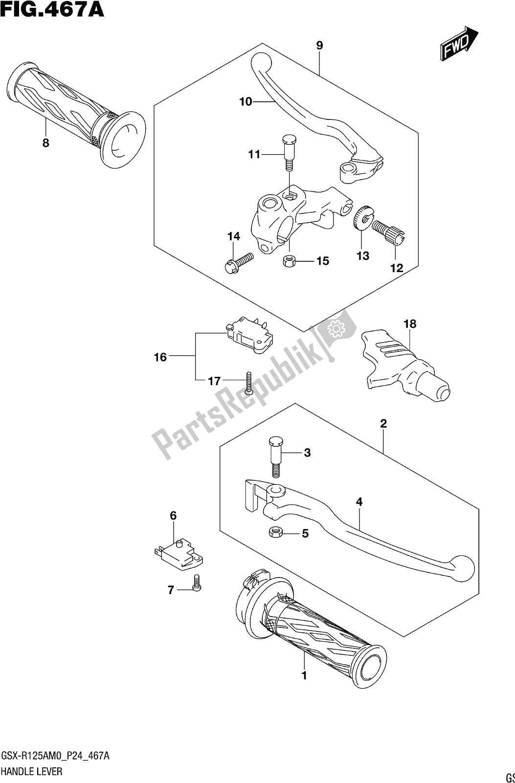 Todas las partes para Fig. 467a Handle Lever de Suzuki Gsx-r 125A 2020