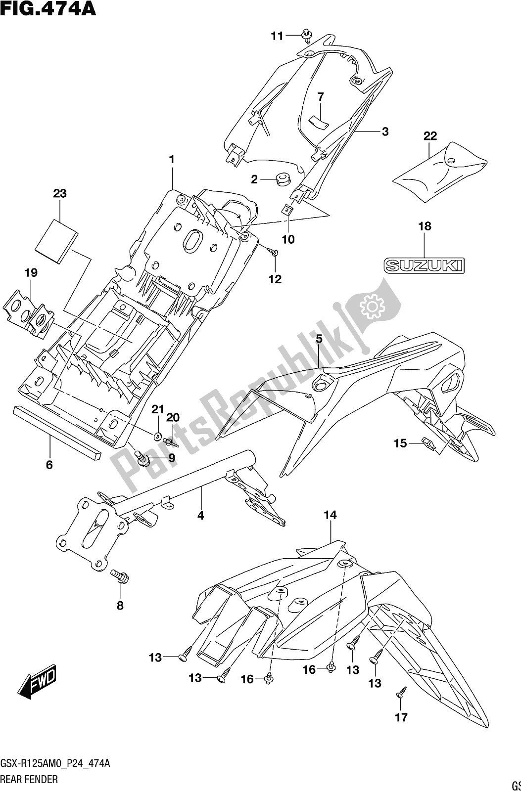 All parts for the Fig. 474a Rear Fender of the Suzuki Gsx-r 125A 2020