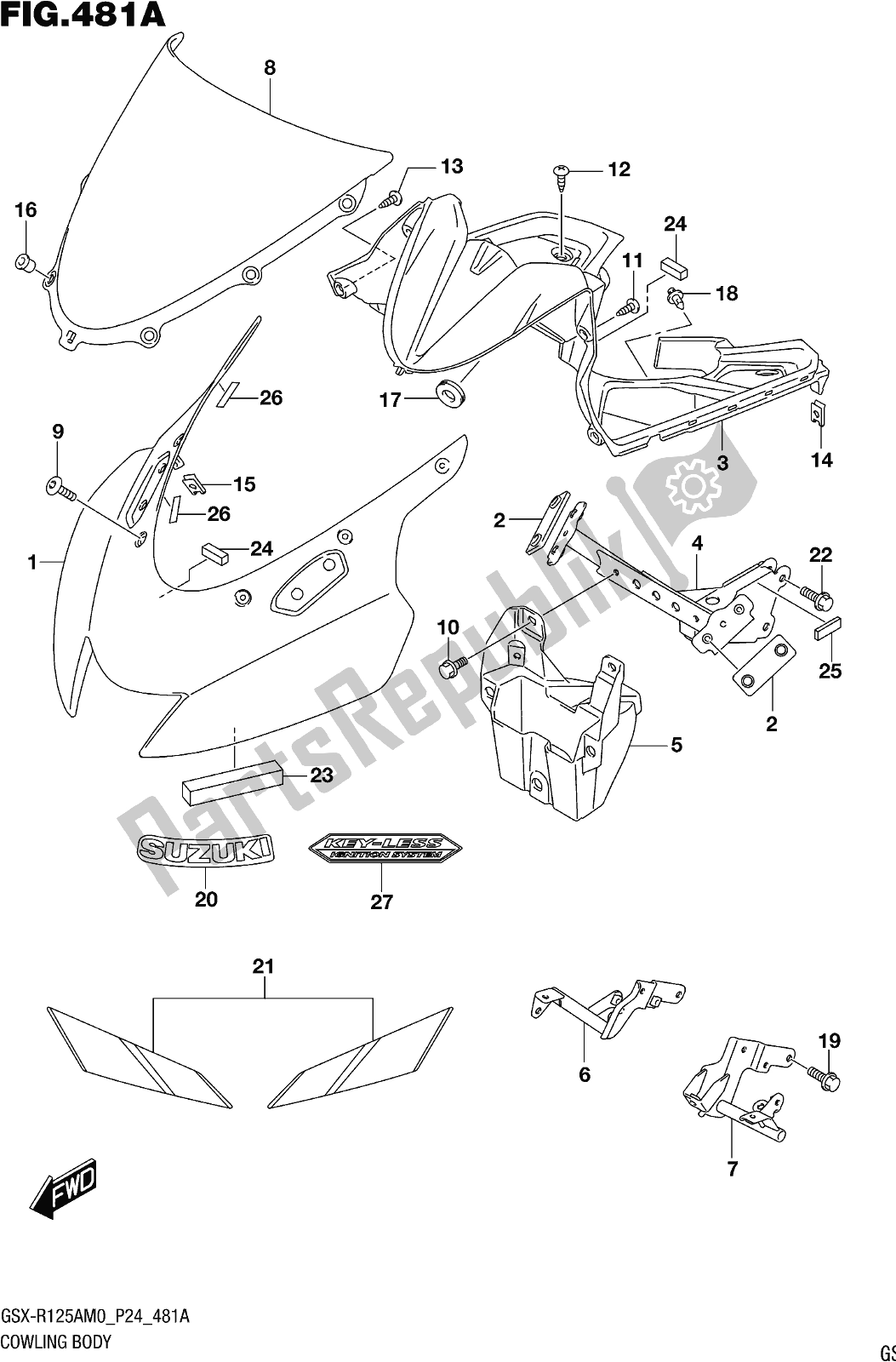 Tutte le parti per il Fig. 481a Cowling Body del Suzuki Gsx-r 125A 2020