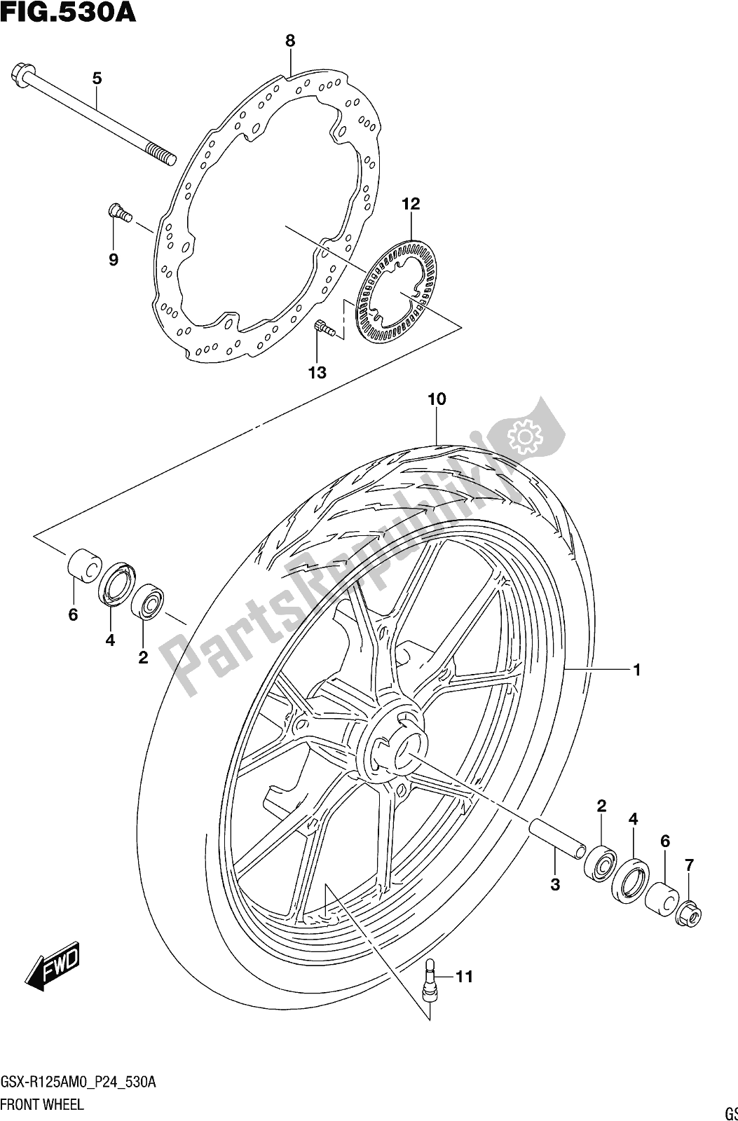 All parts for the Fig. 530a Front Wheel of the Suzuki Gsx-r 125A 2020