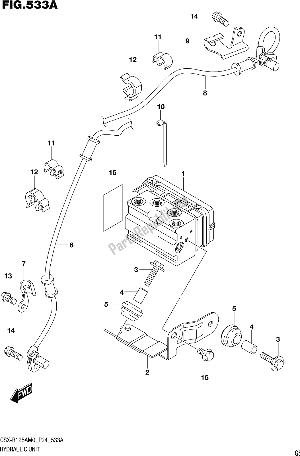 All parts for the Fig. 533a Hydraulic Unit of the Suzuki Gsx-r 125A 2020