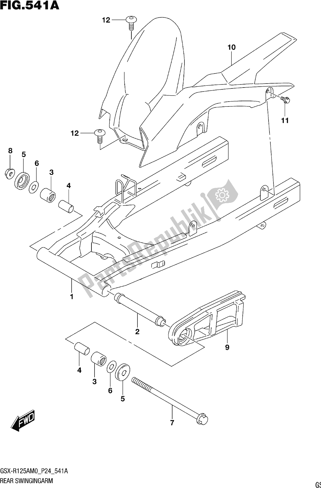 Tutte le parti per il Fig. 541a Rear Swingingarm del Suzuki Gsx-r 125A 2020