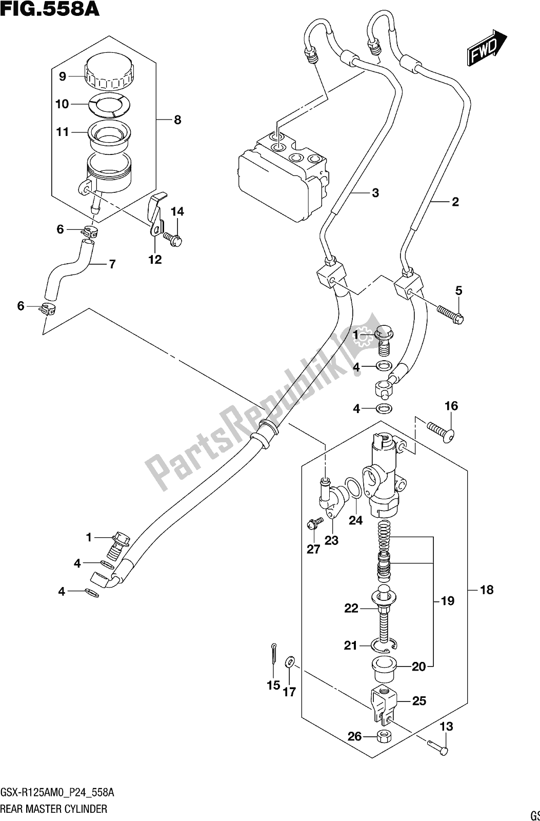 All parts for the Fig. 558a Rear Master Cylinder of the Suzuki Gsx-r 125A 2020