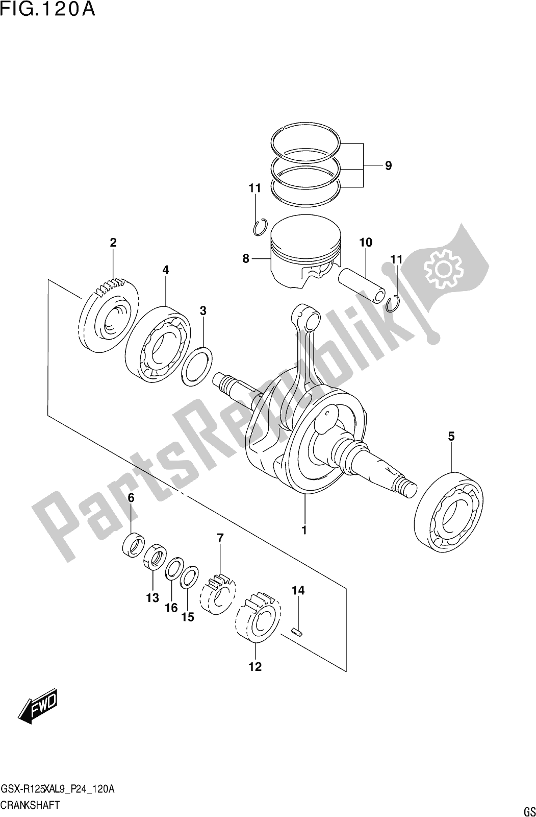 Todas las partes para Fig. 120a Crankshaft de Suzuki Gsx-r 125 XA 2019