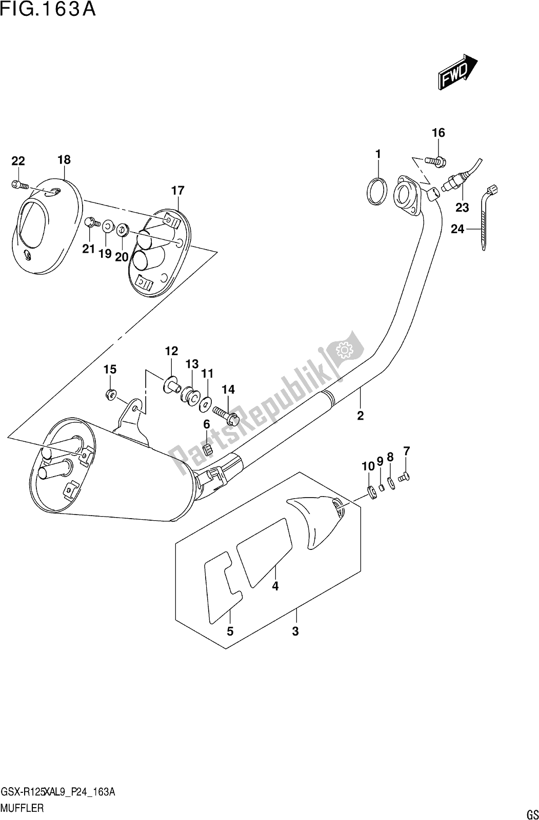 Tutte le parti per il Fig. 163a Muffler del Suzuki Gsx-r 125 XA 2019