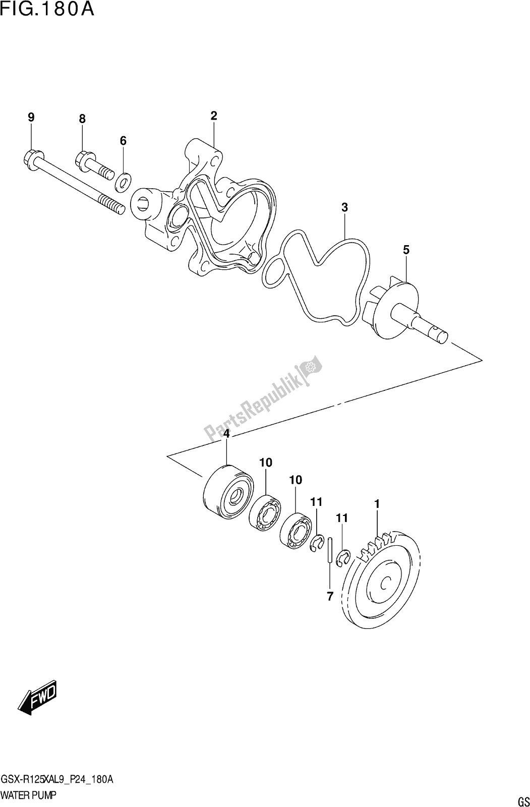 Tutte le parti per il Fig. 180a Water Pump del Suzuki Gsx-r 125 XA 2019