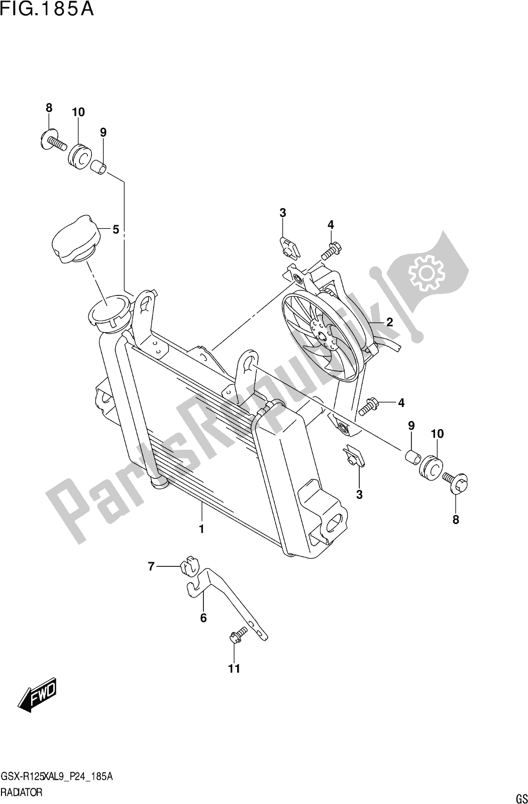 Tutte le parti per il Fig. 185a Radiator del Suzuki Gsx-r 125 XA 2019