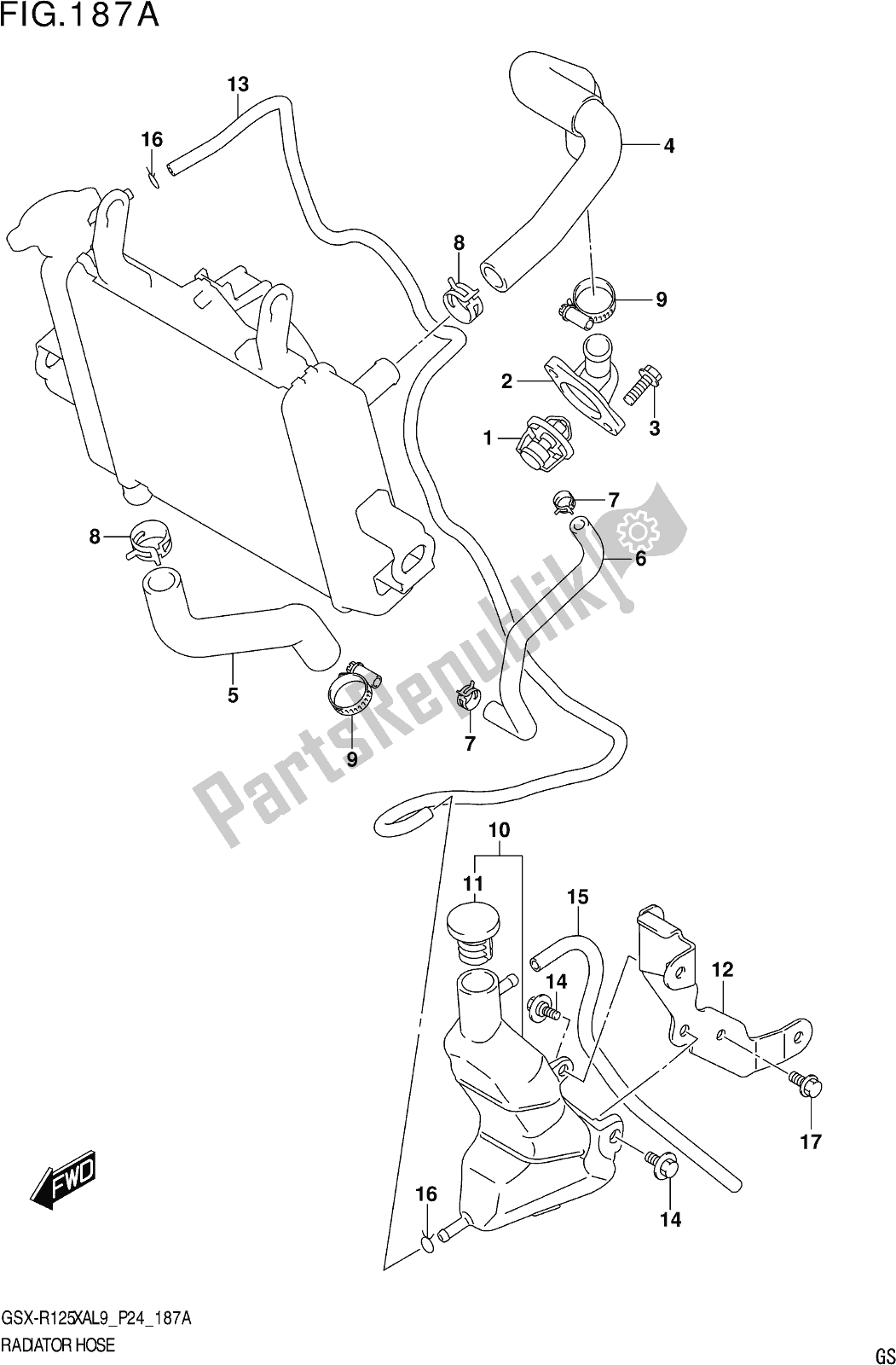 All parts for the Fig. 187a Radiator Hose of the Suzuki Gsx-r 125 XA 2019