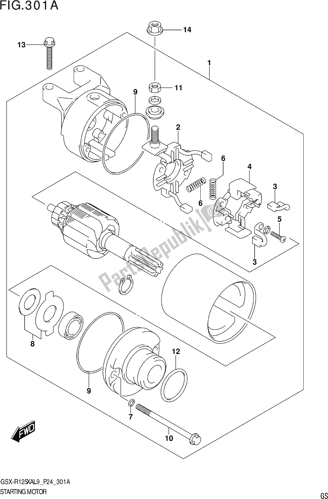 Tutte le parti per il Fig. 301a Starting Motor del Suzuki Gsx-r 125 XA 2019