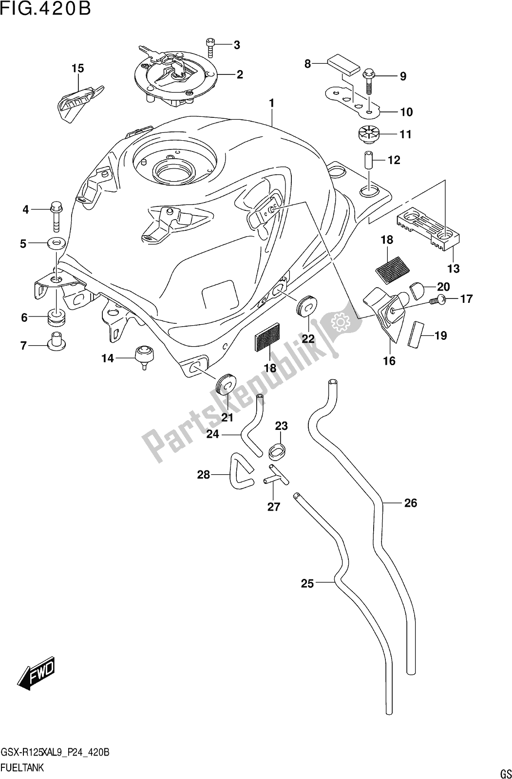 Tutte le parti per il Fig. 420b Fuel Tank del Suzuki Gsx-r 125 XA 2019