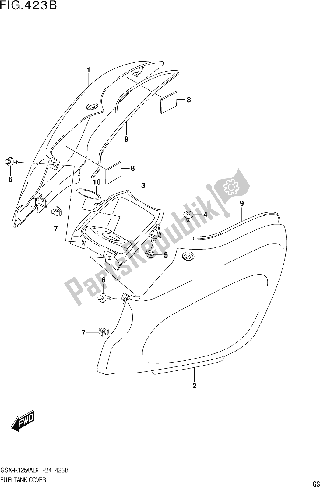 Tutte le parti per il Fig. 423b Fuel Tank Cover del Suzuki Gsx-r 125 XA 2019