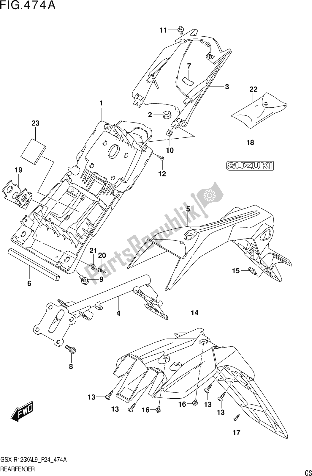 All parts for the Fig. 474a Rear Fender of the Suzuki Gsx-r 125 XA 2019