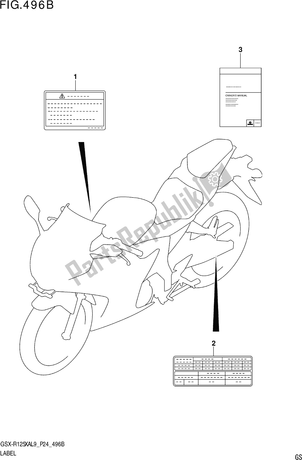 Todas las partes para Fig. 496b Label de Suzuki Gsx-r 125 XA 2019