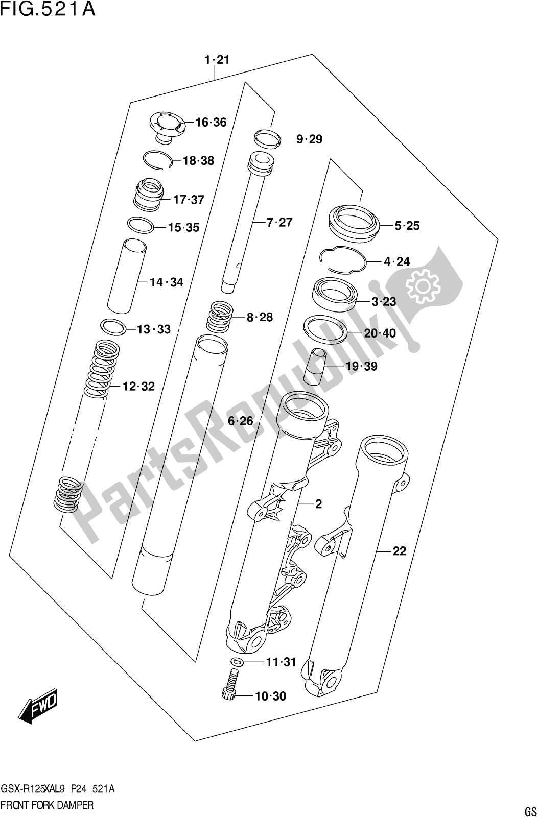 Tutte le parti per il Fig. 521a Front Fork Damper del Suzuki Gsx-r 125 XA 2019