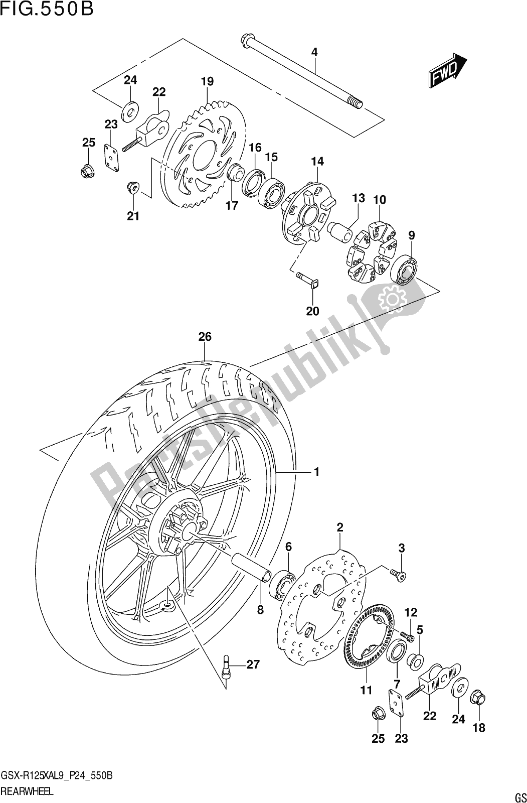 Wszystkie części do Fig. 550b Rear Wheel Suzuki Gsx-r 125 XA 2019