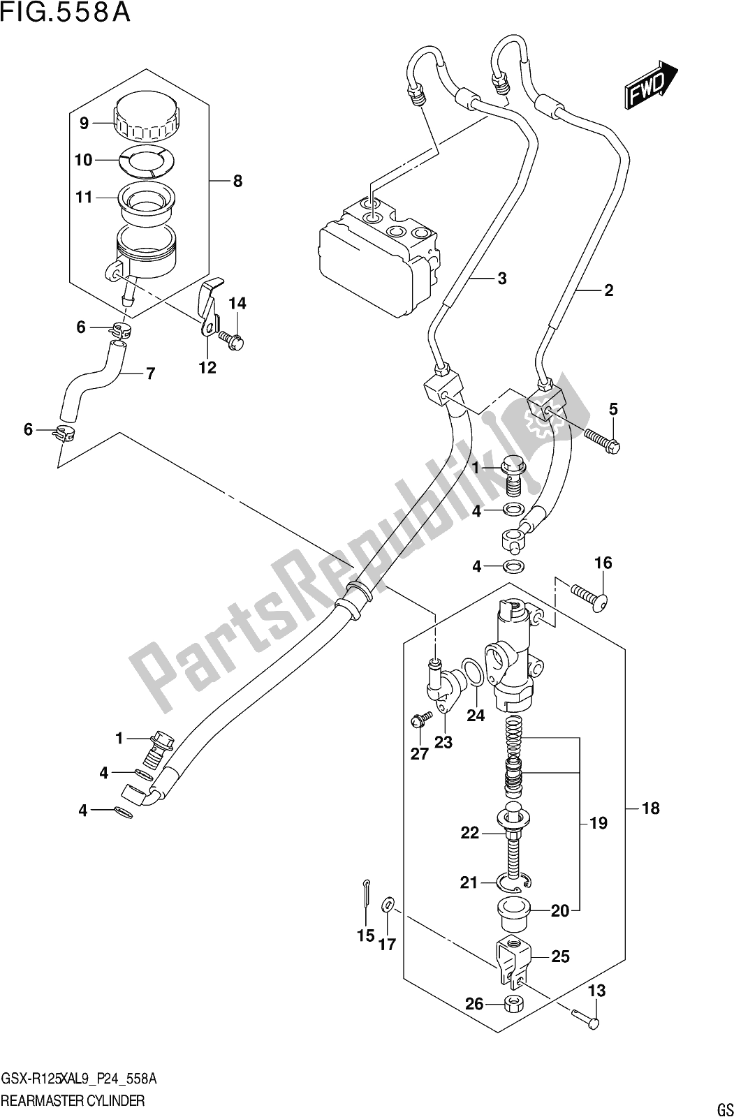 Tutte le parti per il Fig. 558a Rear Master Cylinder del Suzuki Gsx-r 125 XA 2019