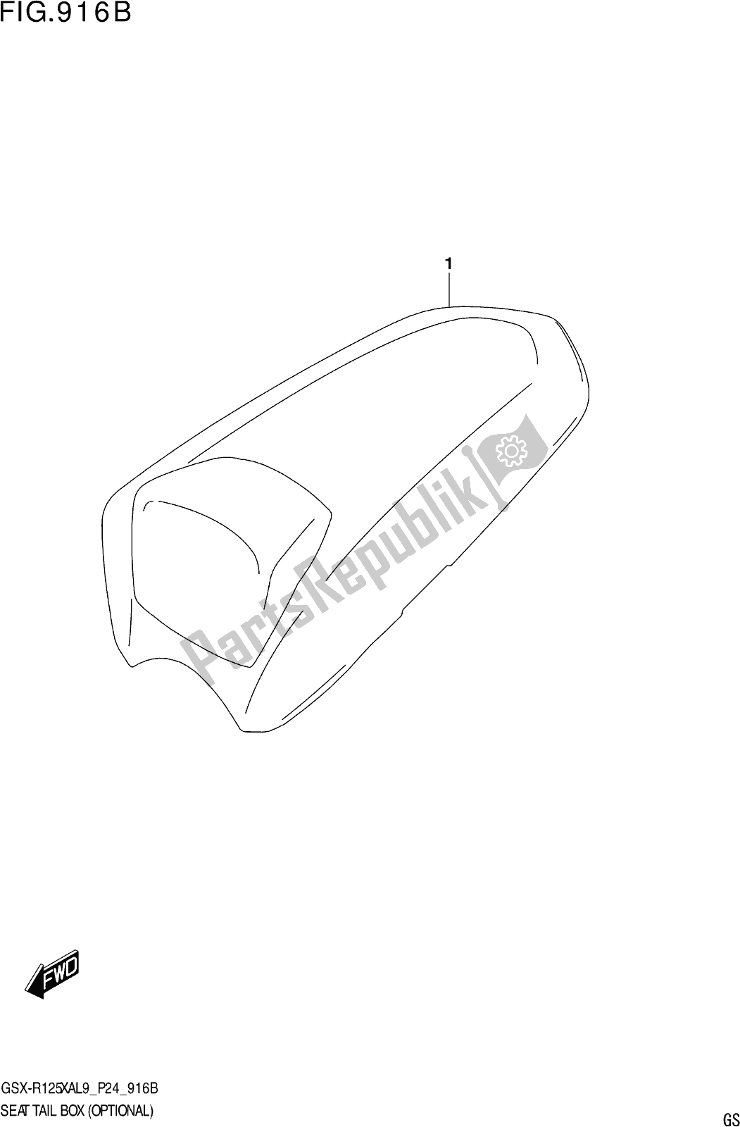 All parts for the Fig. 916b Seat Tail Box (optional) of the Suzuki Gsx-r 125 XA 2019