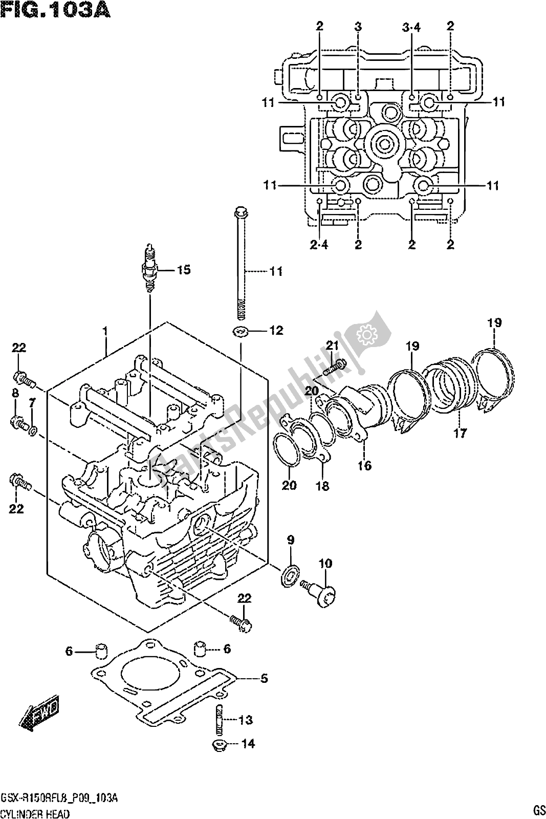 Tutte le parti per il Fig. 103a Cylinder Head del Suzuki Gsx-r 150 RF 2018