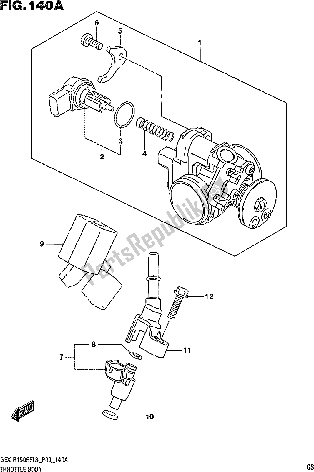 Tutte le parti per il Fig. 140a Throttle Body del Suzuki Gsx-r 150 RF 2018