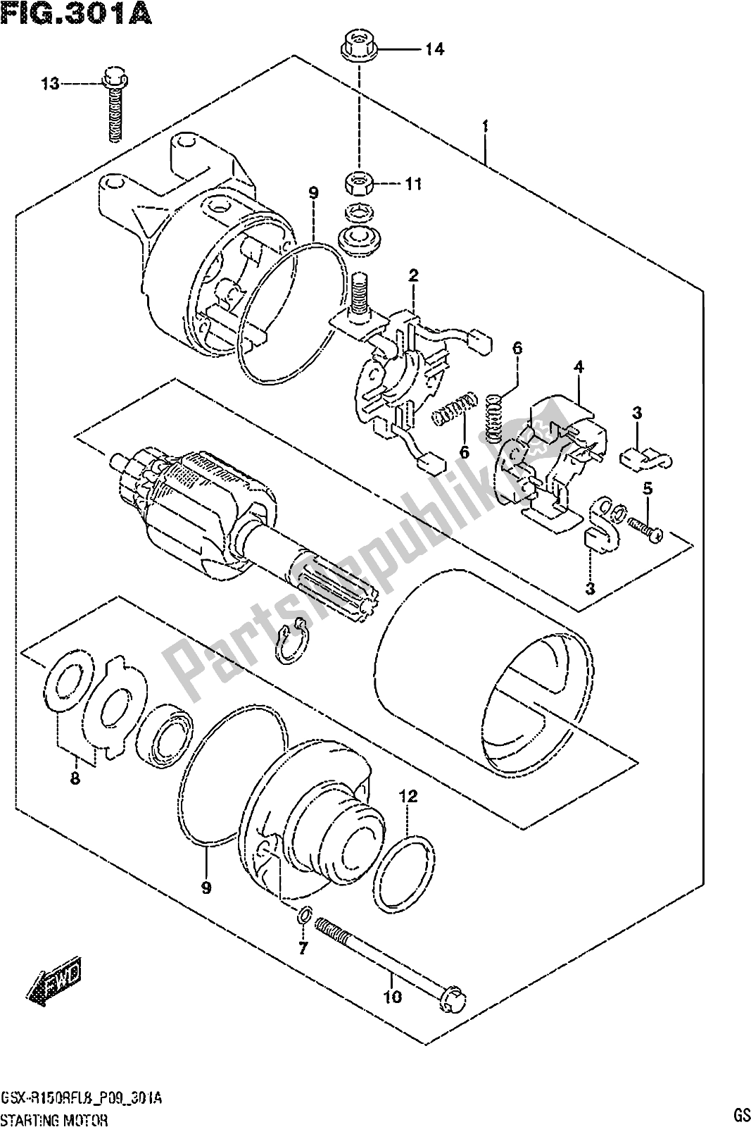 All parts for the Fig. 301a Starting Motor of the Suzuki Gsx-r 150 RF 2018