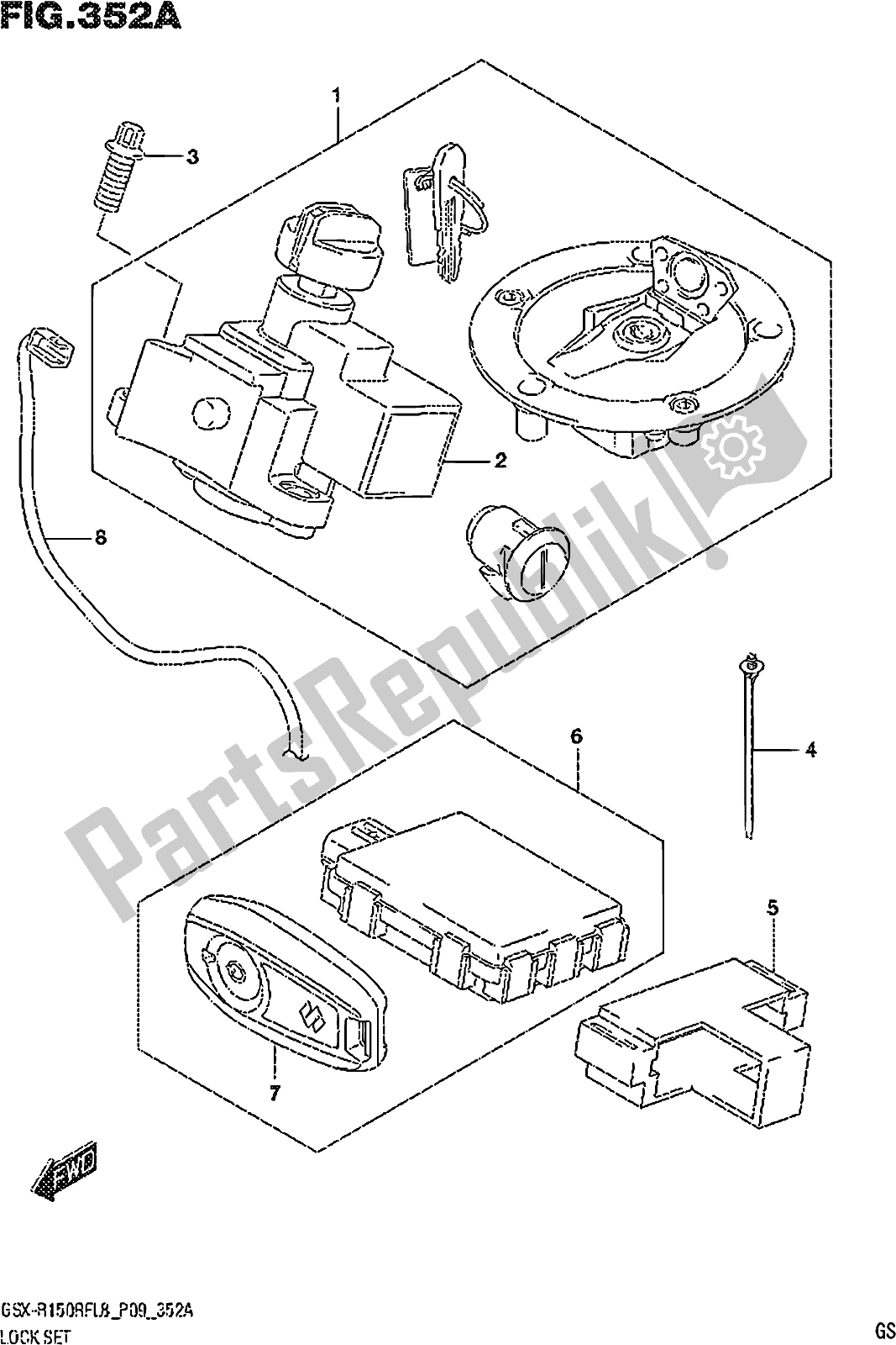 All parts for the Fig. 352a Lock Set of the Suzuki Gsx-r 150 RF 2018