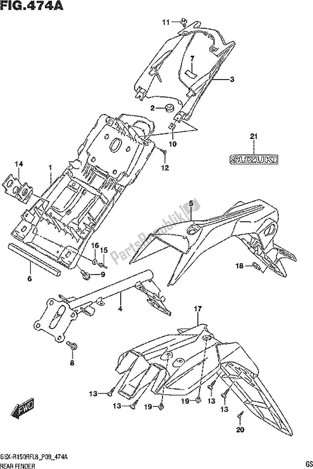 Tutte le parti per il Fig. 474a Rear Fender del Suzuki Gsx-r 150 RF 2018