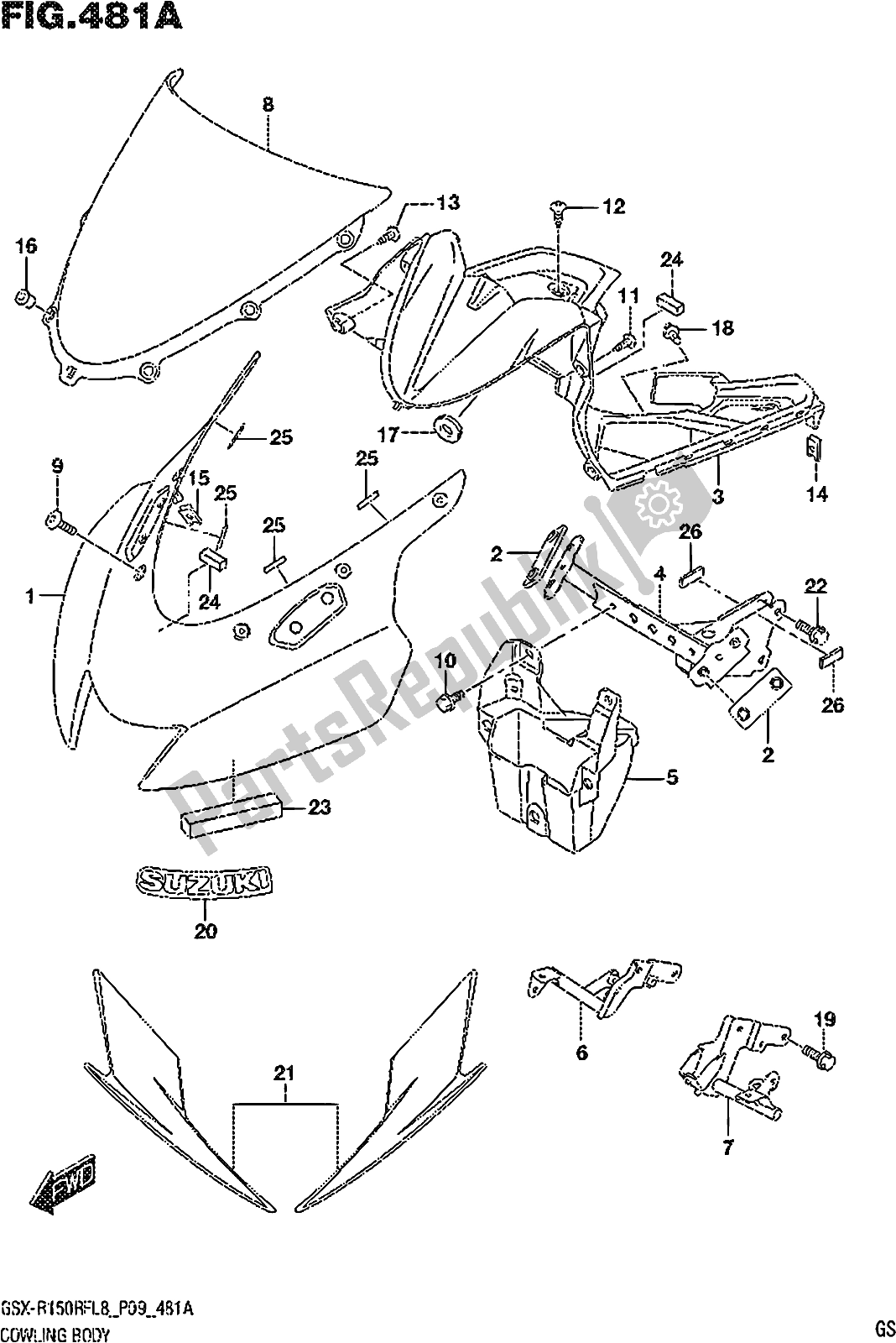 Toutes les pièces pour le Fig. 481a Cowling Body (gsx-r150rfl8 P09) du Suzuki Gsx-r 150 RF 2018