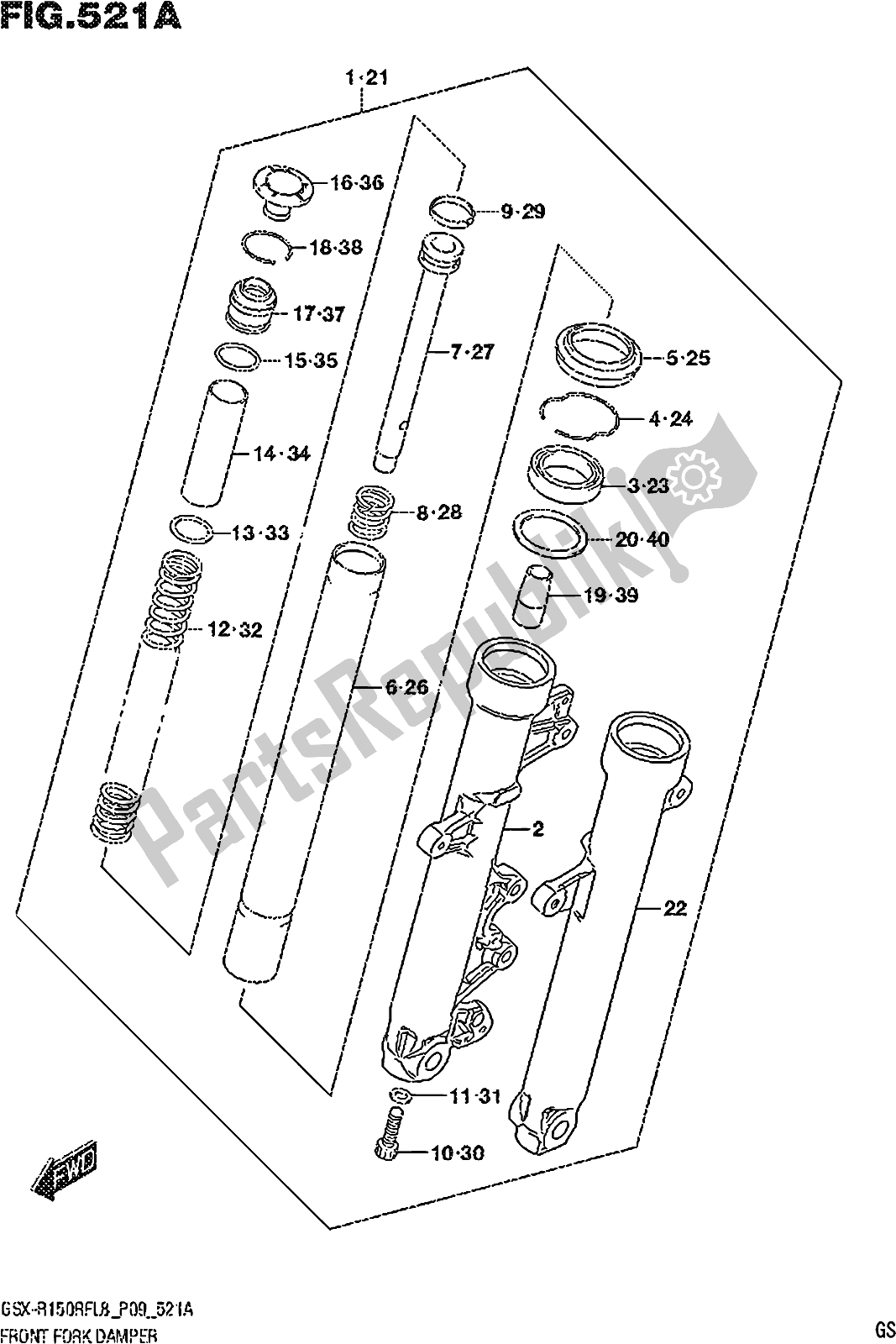 Alle onderdelen voor de Fig. 521a Front Fork Damper van de Suzuki Gsx-r 150 RF 2018