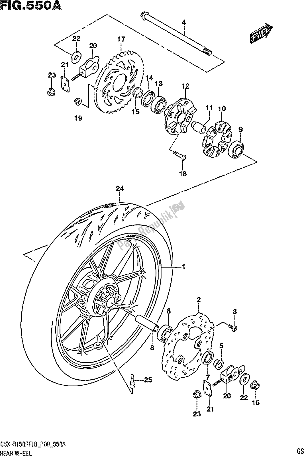 All parts for the Fig. 550a Rear Wheel of the Suzuki Gsx-r 150 RF 2018