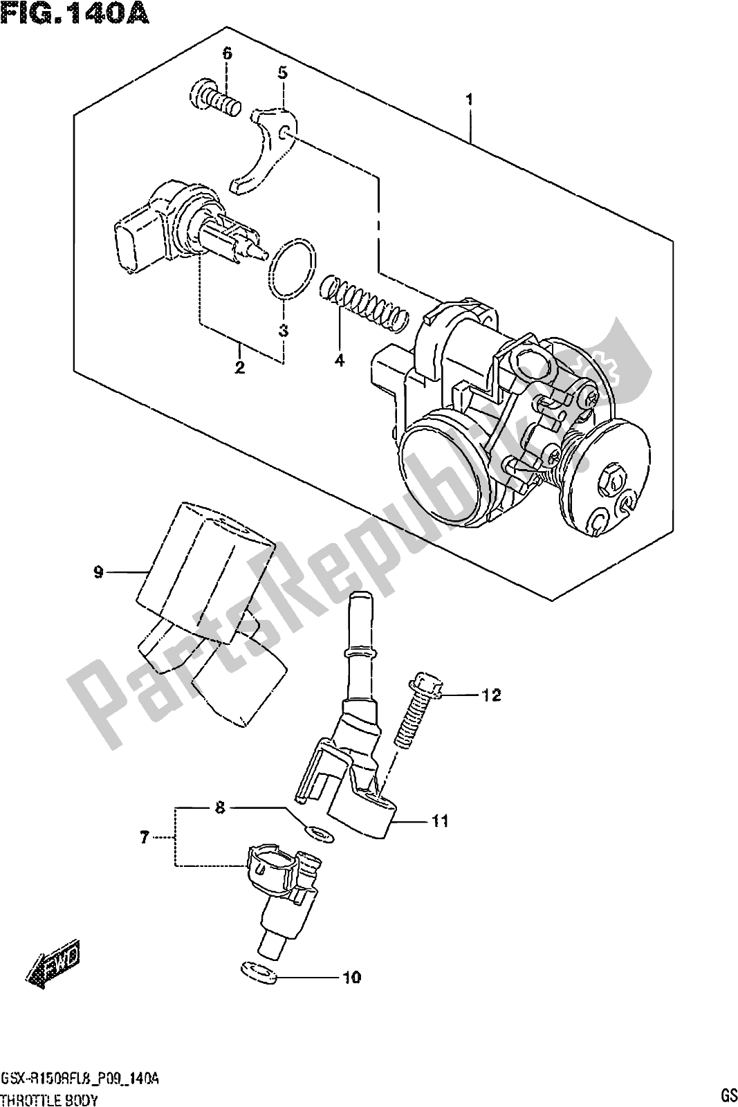 Alle onderdelen voor de Fig. 140a Throttle Body van de Suzuki Gsx-r 150 RFX 2018