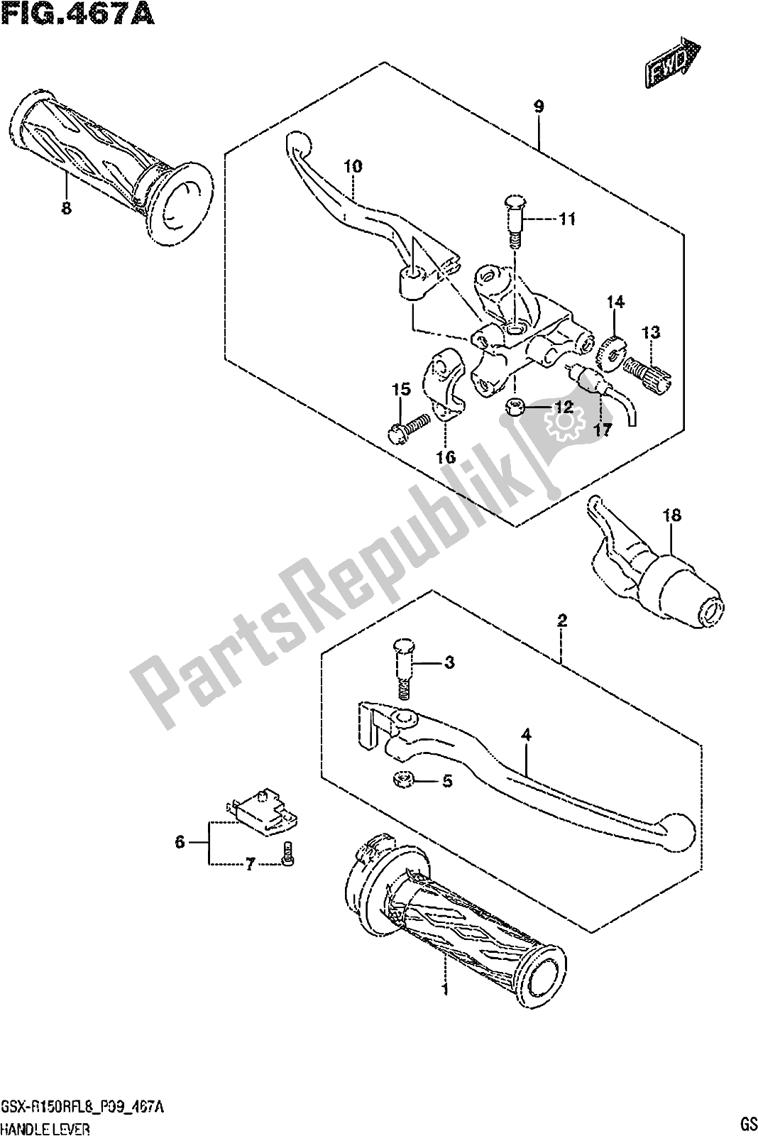 Tutte le parti per il Fig. 467a Handle Lever del Suzuki Gsx-r 150 RFX 2018