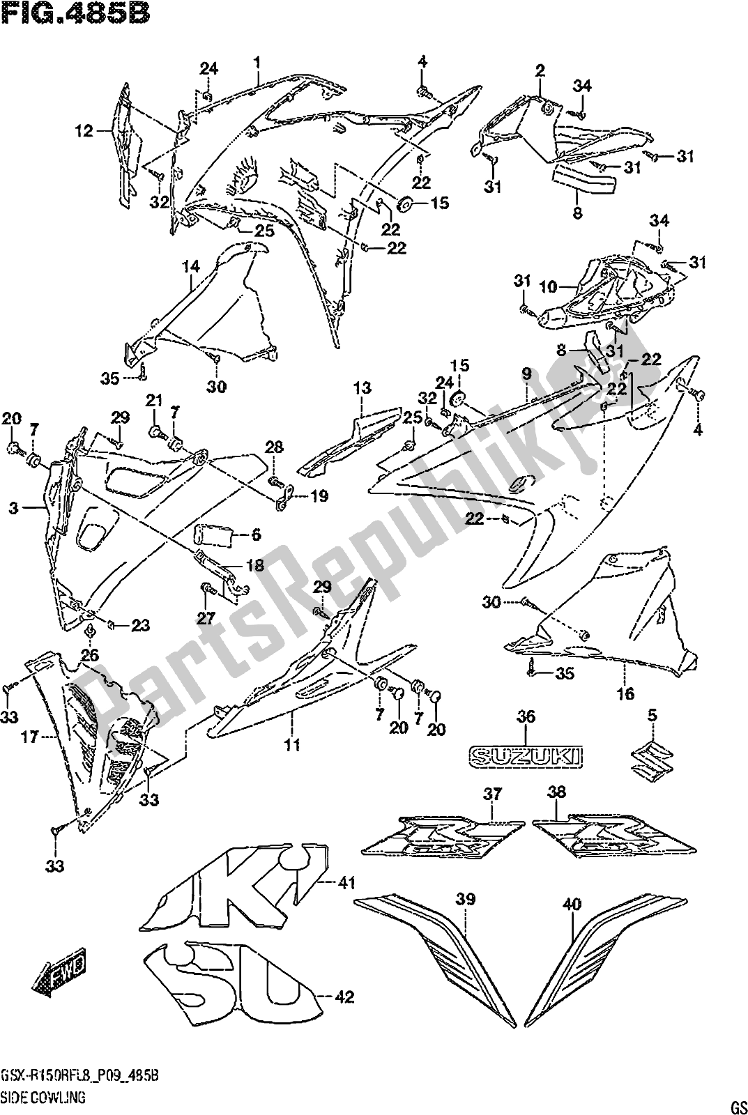 Tutte le parti per il Fig. 485b Side Cowling (gsx-r150rfxl8 P09) del Suzuki Gsx-r 150 RFX 2018