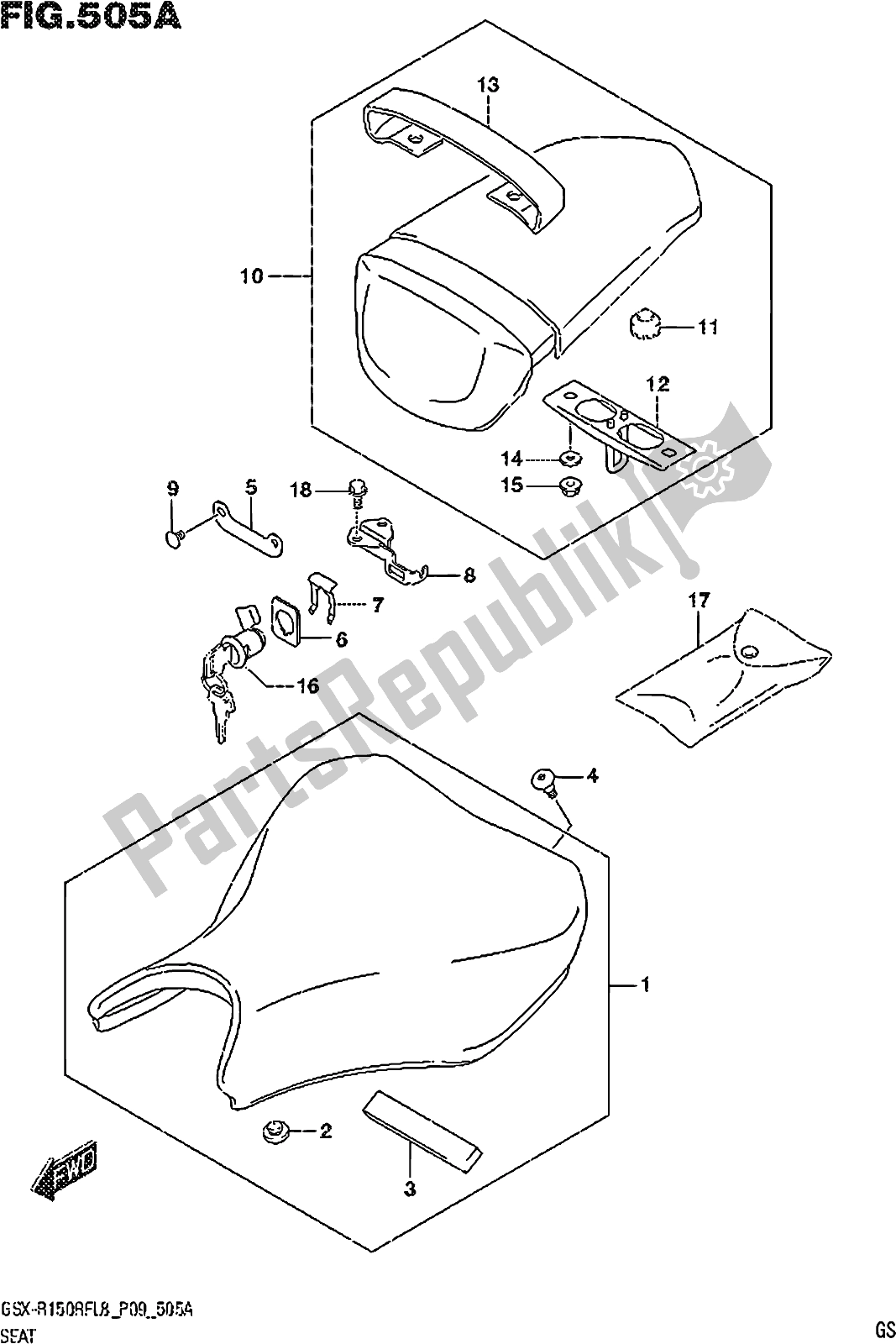 Todas las partes para Fig. 505a Seat de Suzuki Gsx-r 150 RFX 2018