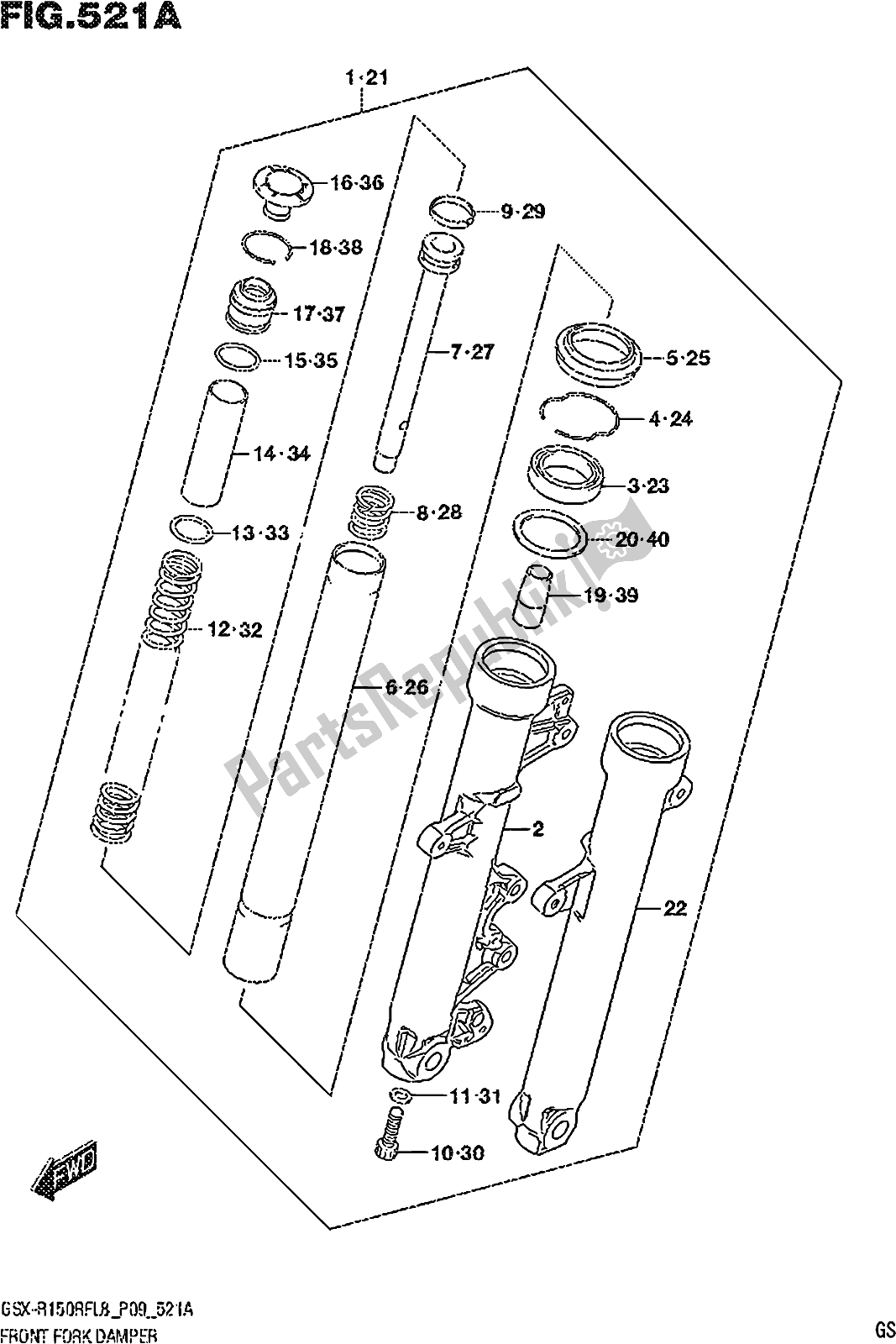 Alle onderdelen voor de Fig. 521a Front Fork Damper van de Suzuki Gsx-r 150 RFX 2018