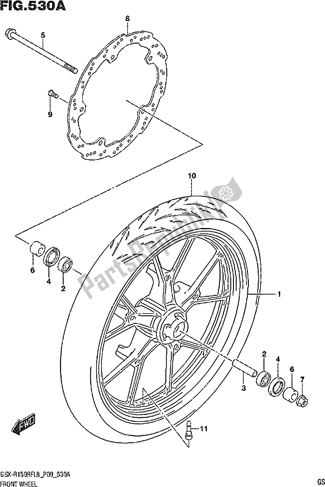 Alle onderdelen voor de Fig. 530a Front Wheel van de Suzuki Gsx-r 150 RFX 2018