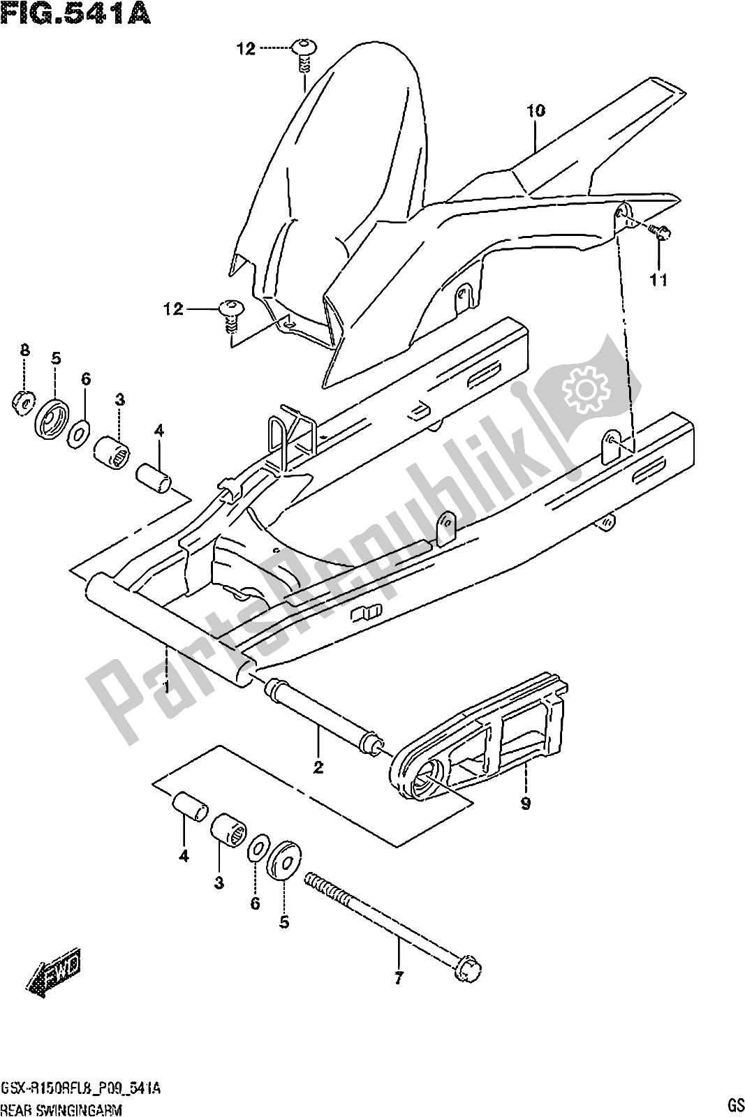 All parts for the Fig. 541a Rear Swingingarm of the Suzuki Gsx-r 150 RFX 2018