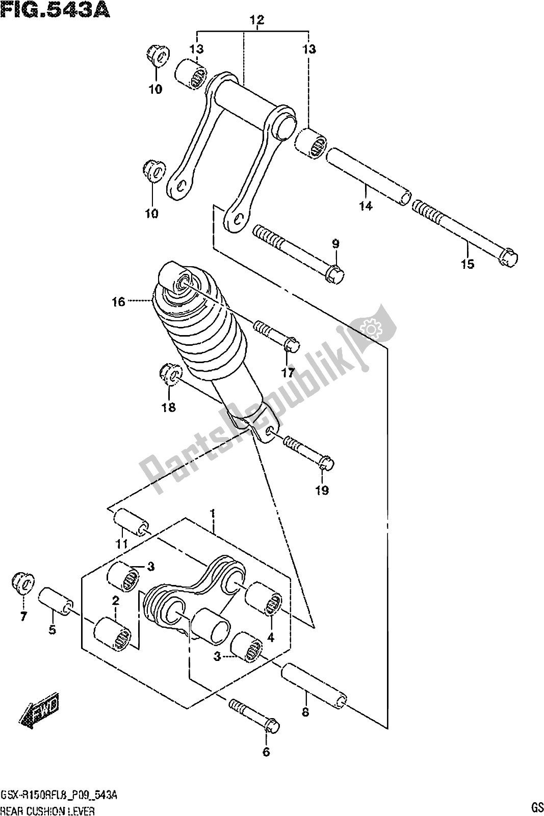 Alle onderdelen voor de Fig. 543a Rear Cushion Lever van de Suzuki Gsx-r 150 RFX 2018