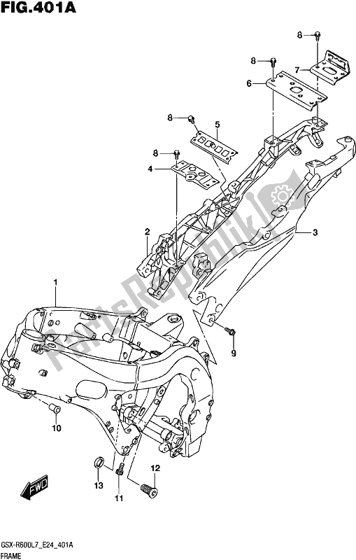 All parts for the Frame of the Suzuki Gsx-r 600 2017