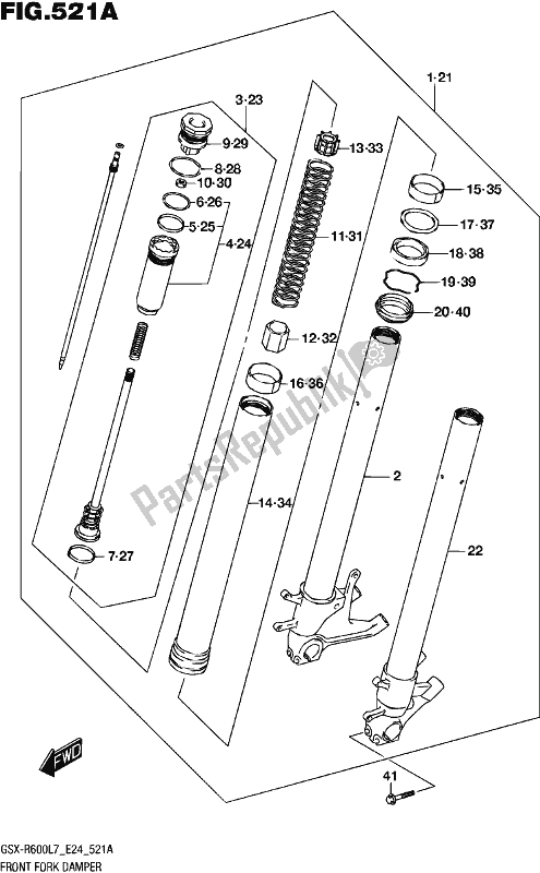 All parts for the Front Fork Damper of the Suzuki Gsx-r 600 2017