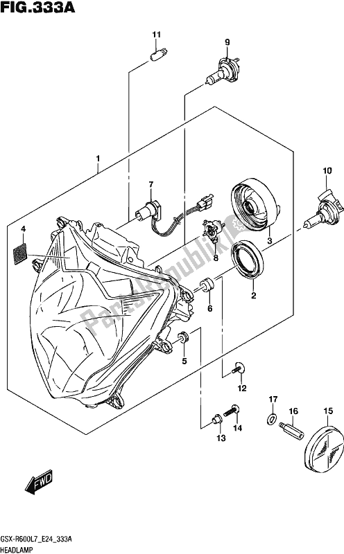 All parts for the Headlamp of the Suzuki Gsx-r 600 2017