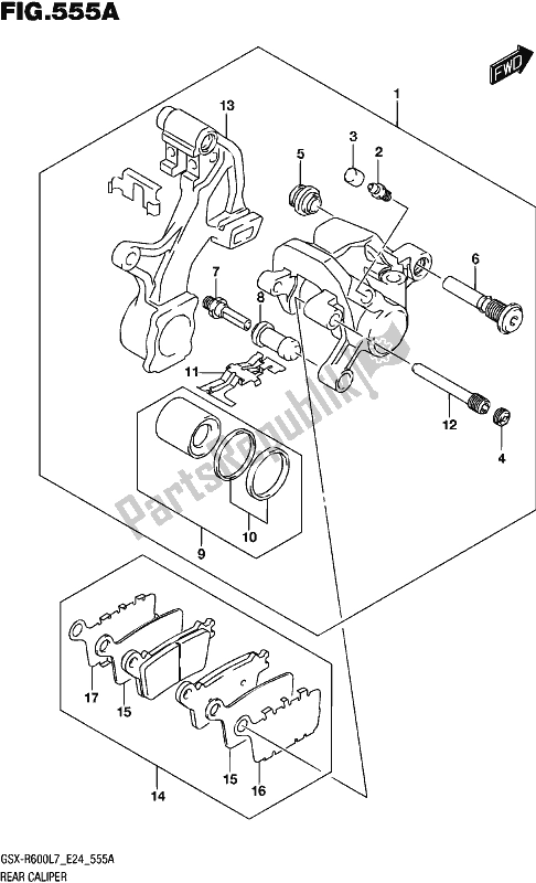 All parts for the Rear Caliper of the Suzuki Gsx-r 600 2017