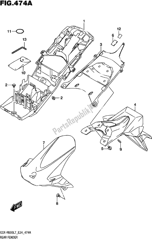 All parts for the Rear Fender of the Suzuki Gsx-r 600 2017