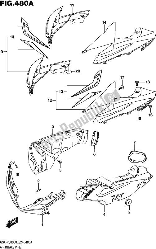 All parts for the Air Intake Pipe of the Suzuki Gsx-r 600 2018